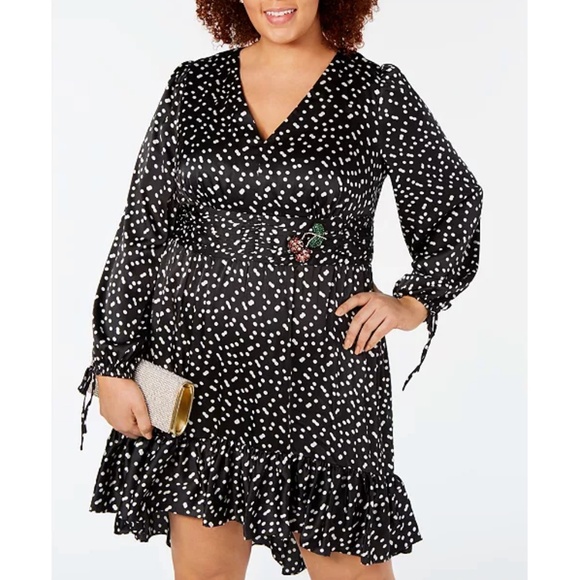 Betsey Johnson - Polka Dot Black White Long Sleeve Cherry Ruffle Dress - 16 - Picture 1 of 15